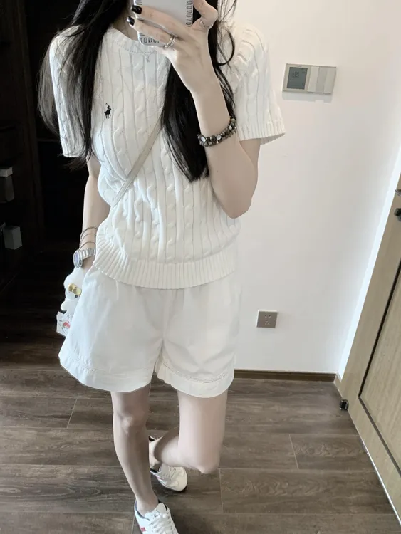 气质白色学院风时尚套装夏季运动甜美清新纯欲风高腰阔腿
