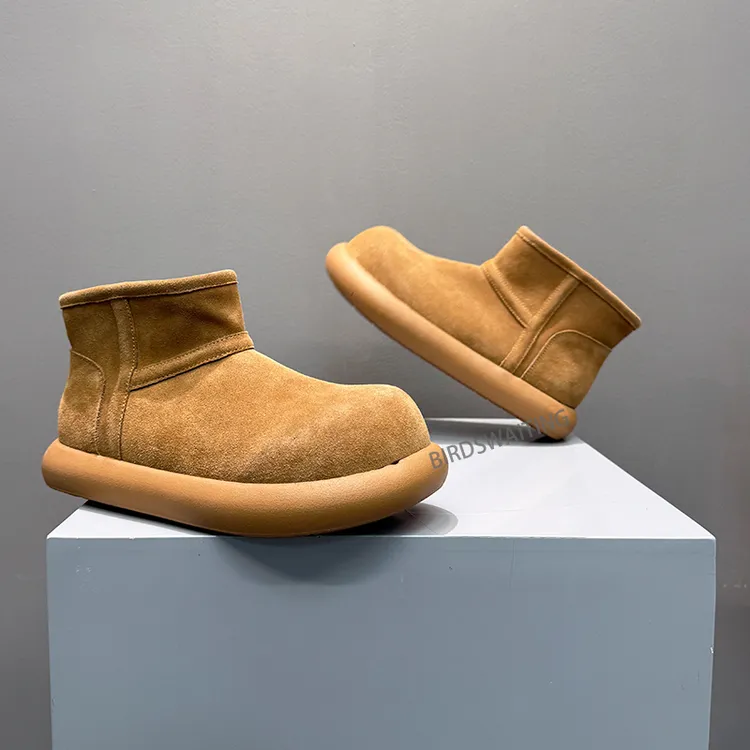 男鞋2025冬季新款休闲磨砂皮高帮雪地靴厚底增高加绒一脚蹬男棉鞋