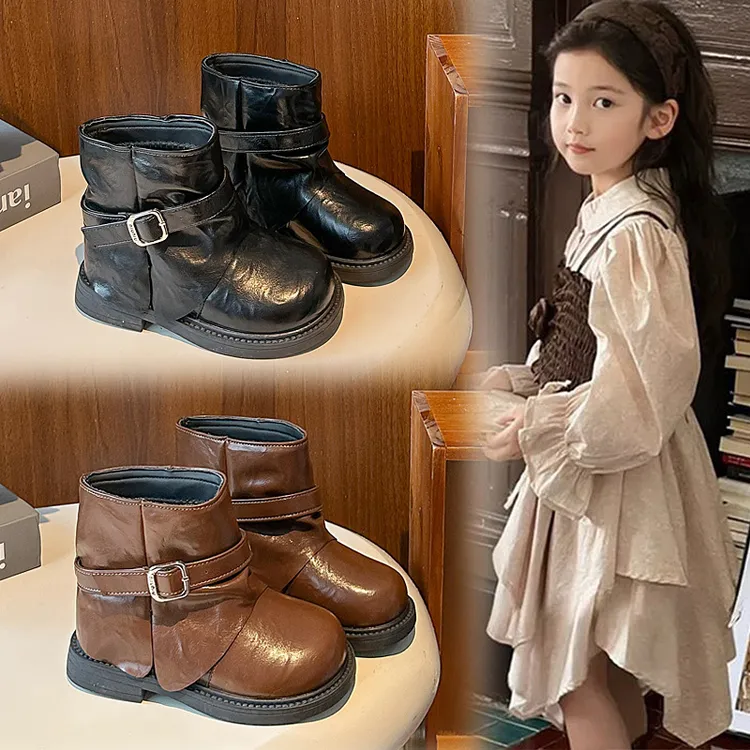 儿童马丁靴女童靴子加绒小女孩公主女童鞋宝宝二棉短靴250318