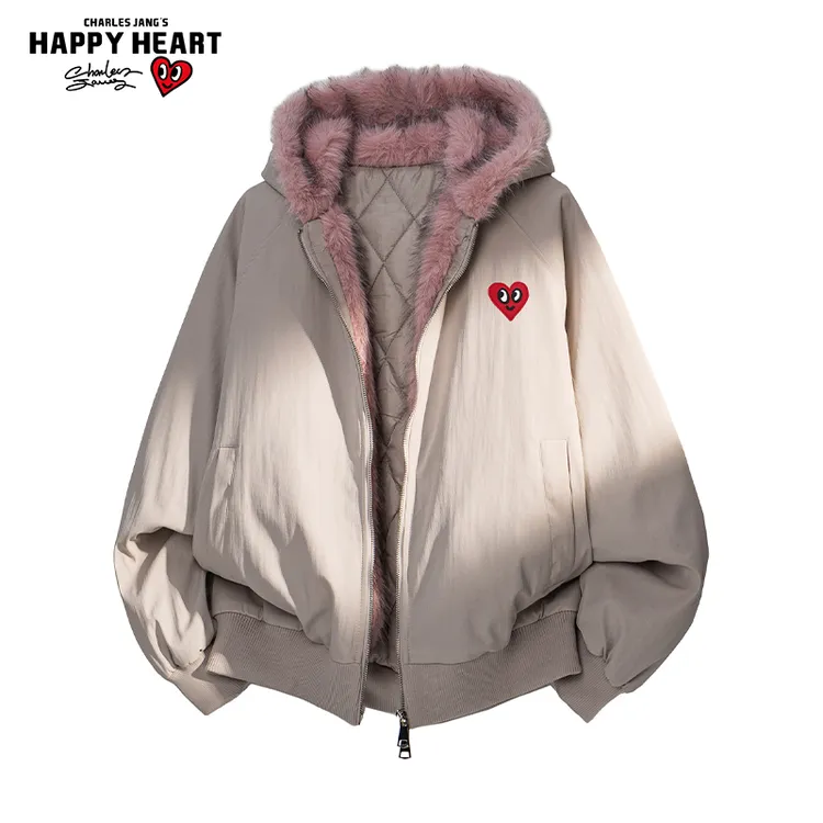 查尔斯桃心美式座山雕棉衣男女冬季防寒加厚连帽潮牌百搭情侣棉服