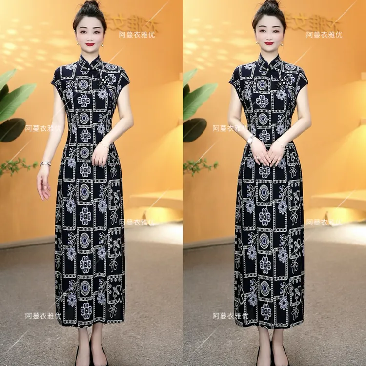 【衣雅严选】8082-1588#新款气质显瘦新中式斜门襟旗袍连衣裙