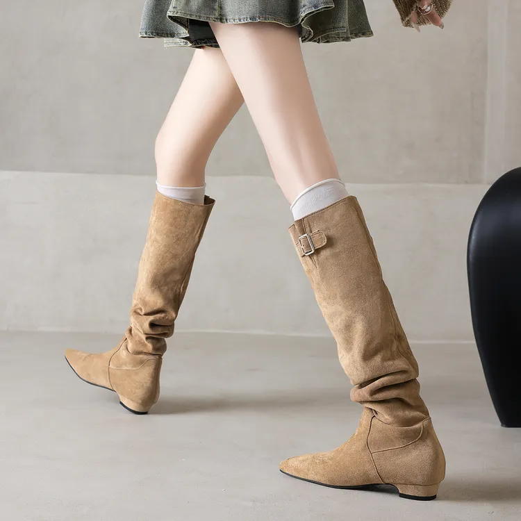 巨好看的长筒骑士靴秋季高级感尖头粗跟堆堆靴复古美拉德西部靴