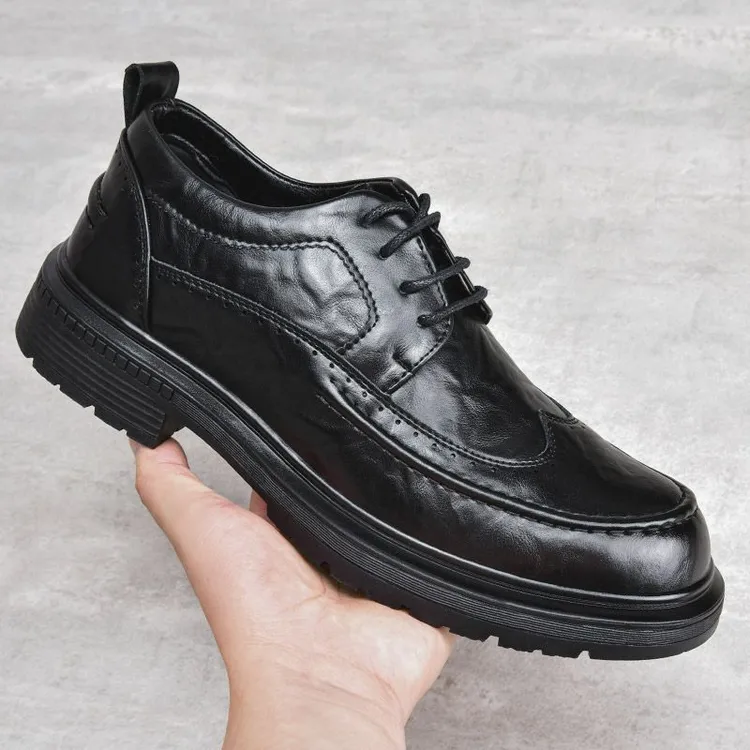 头层牛皮男士休闲皮鞋商务正装皮鞋布洛克潮流时尚厚底上线皮鞋