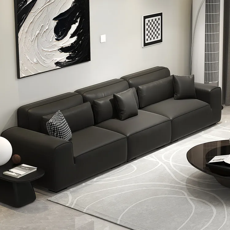 阑珊阁大黑牛沙发意式极简小户型客厅现代简约轻奢豆腐块皮艺沙发