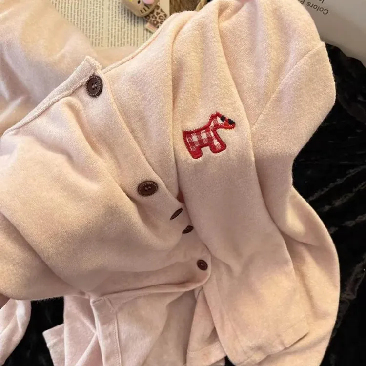 韩系粉糯叽叽可爱小狗睡衣女秋冬季加厚保暖德绒家居服套装可外穿