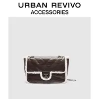 URBAN REVIVO2025冬季新款女士菱格毛绒单肩斜挎包UAWB50234