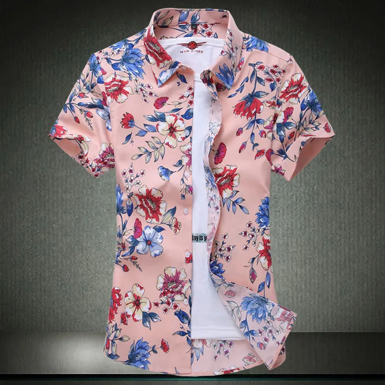夏季丝光棉男士短袖衬衫加肥加大码男式半袖衬衣印花寸衫胖子男装
