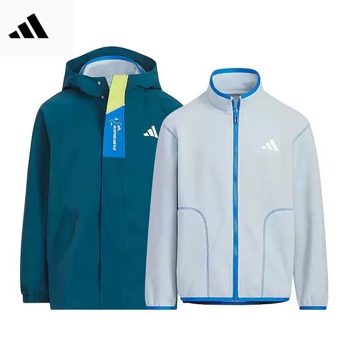 阿迪达斯正品童装25冬新款男女大童二合一两件套连帽冲锋衣KC0212