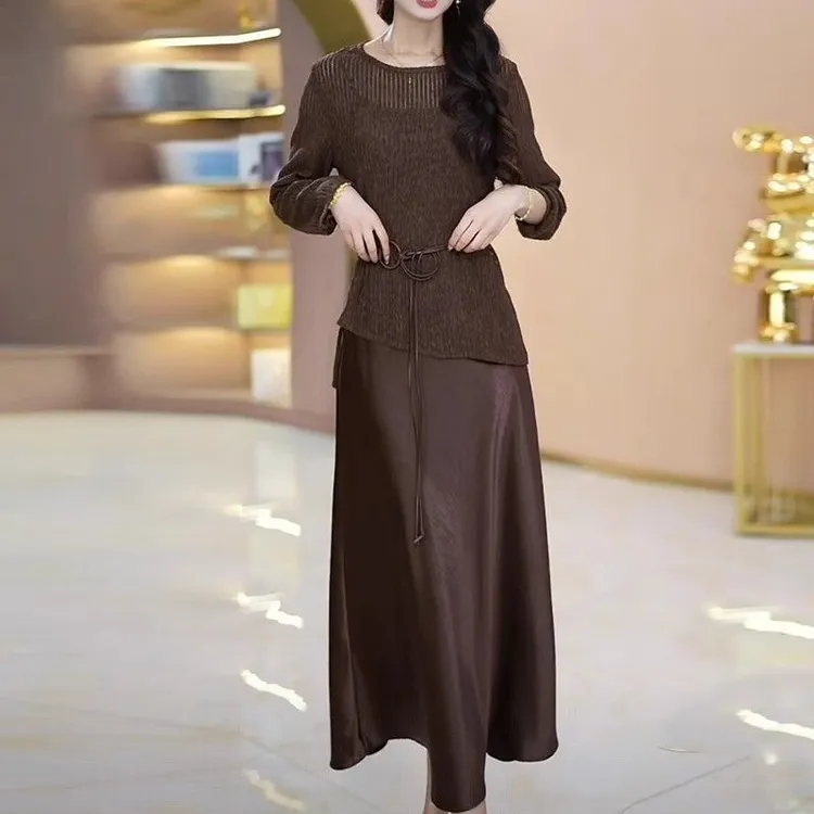 高端棉纱精纺时尚镂空裙套装女2025秋季新款气质优雅两件套连衣裙