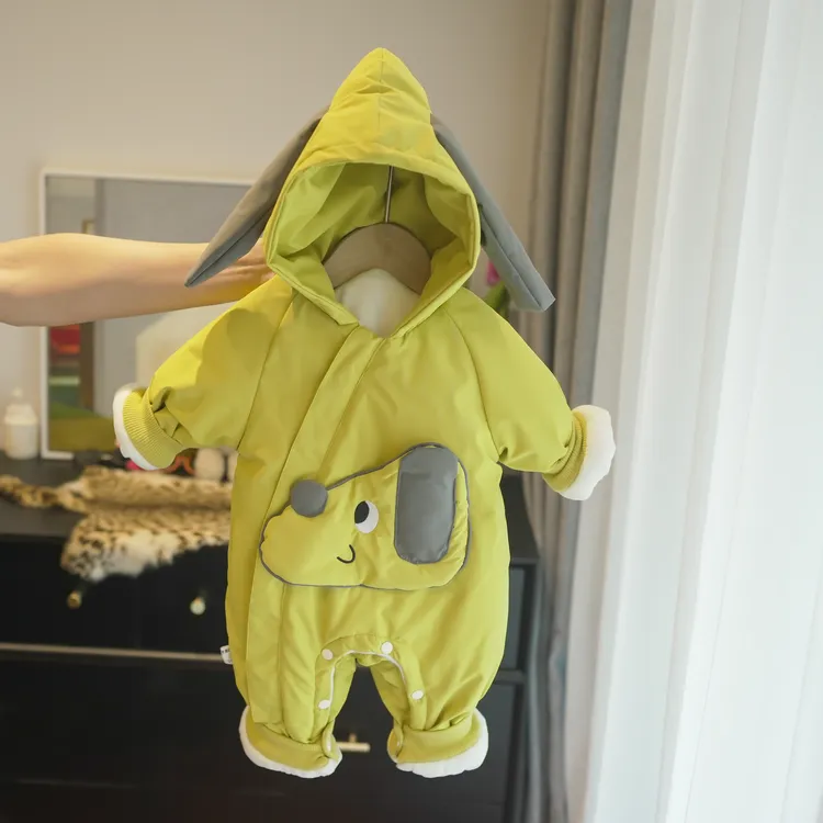 幼儿洋气加绒连体衣棉服儿童新生儿婴儿加厚女宝秋冬加绒连帽冬季