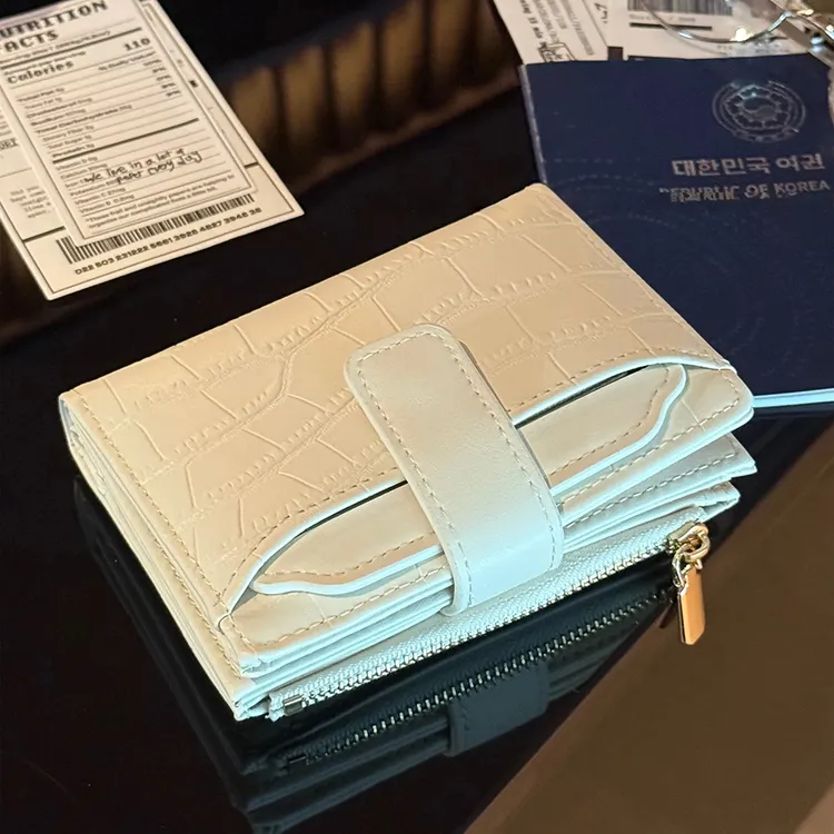 韩系石头纹短款钱包多功能卡包简约小众可折叠多卡位皮革钱夹新款