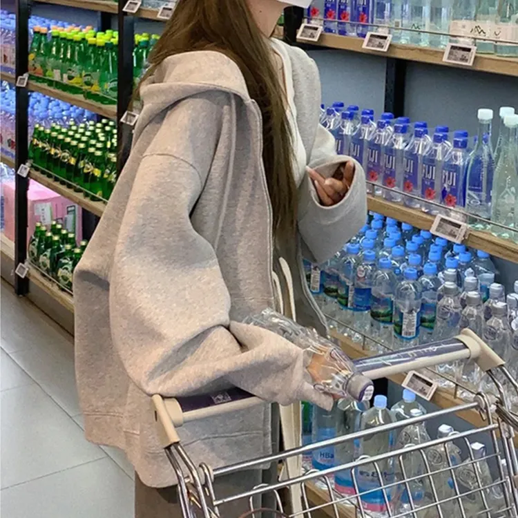 潮牌oversize大码宽松卫衣女ins学院风加绒拉链外套新款秋装上衣