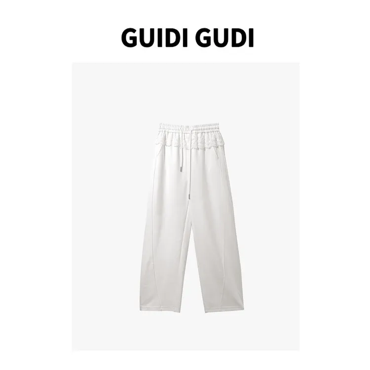 GUIDI GUDI【哲学思考】黄加蓝蕾丝抽绳宽松阔腿休闲裤 K9510649H