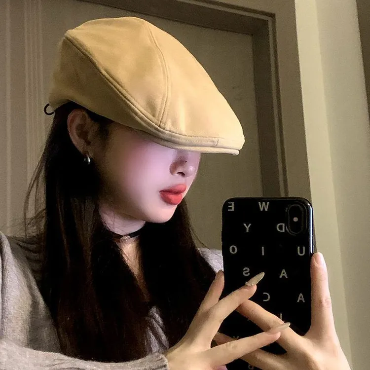 毛呢前进帽子女秋冬季日系百搭鸭舌贝雷帽休闲显脸小复古画家帽