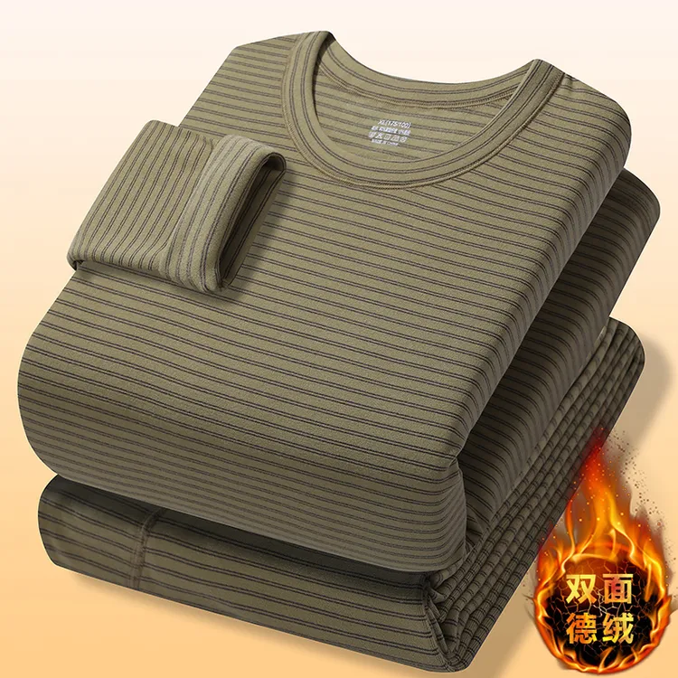 传奇保罗男士圆领保暖冬季厚款男保暖套装秋冬季双面内衣打底衫