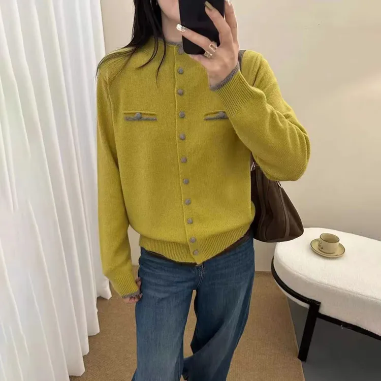 老钱风半高领毛衣外套女2025新款秋冬韩系宽松针织开衫设计感上衣