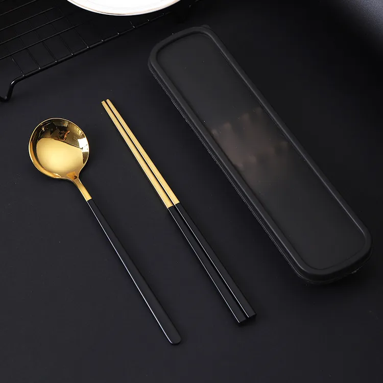 网红304不锈钢餐具套装便携餐具 旅行餐盒公勺公筷两件套礼品