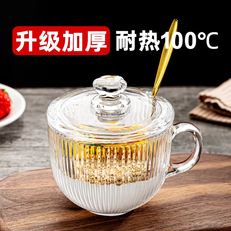 早餐杯带盖子勺玻璃杯子家用带把冲泡燕麦片牛奶咖啡杯女高颜值水