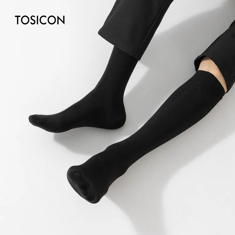 TOSICON长筒袜男小腿袜高筒长袜黑色商务正装袜子春秋棉袜吸汗869