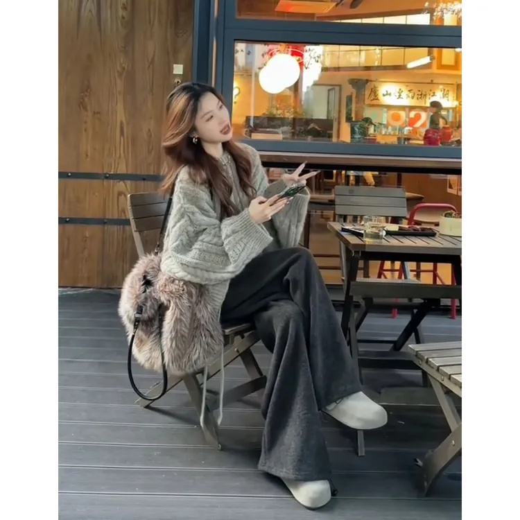 MARIE.COCO灰色麻花套头毛衣女秋冬新款加厚宽松高级感慵懒风上衣