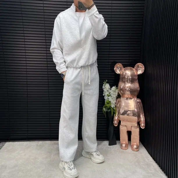 男士秋季穿搭套装推荐时尚潮流长裤立领假两件衣休闲百搭秋季必备
