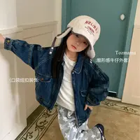 豆几妈 9/15女童春秋装复古翻领撞色廓形感牛仔外套男童秋款外套