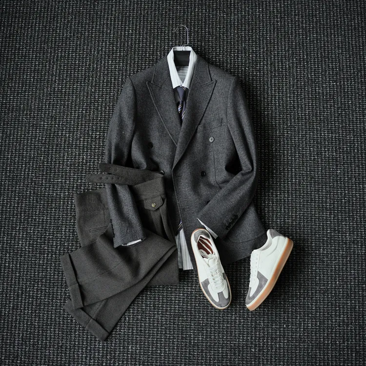 CssuGent 那不勒斯皇后高定 50%羊毛戗驳领双排扣西服男复古外套