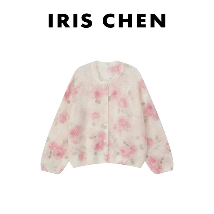 IRIS CHEN 罗拉玫瑰 2025秋“超幼马海”绵羊毛晕染花针织衫25WT770