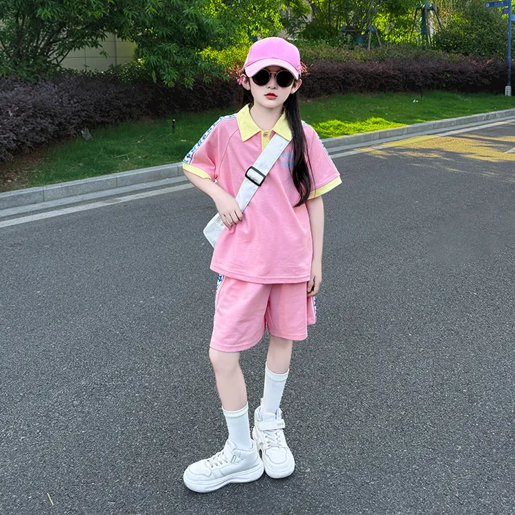 女童休闲运动套装夏季2025新款洋气时髦中大童宽松短袖短裤两件套