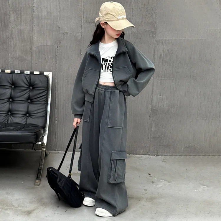 女童秋季套装儿童2025秋装新款时尚潮流酷飒休闲韩版春秋纯色女童