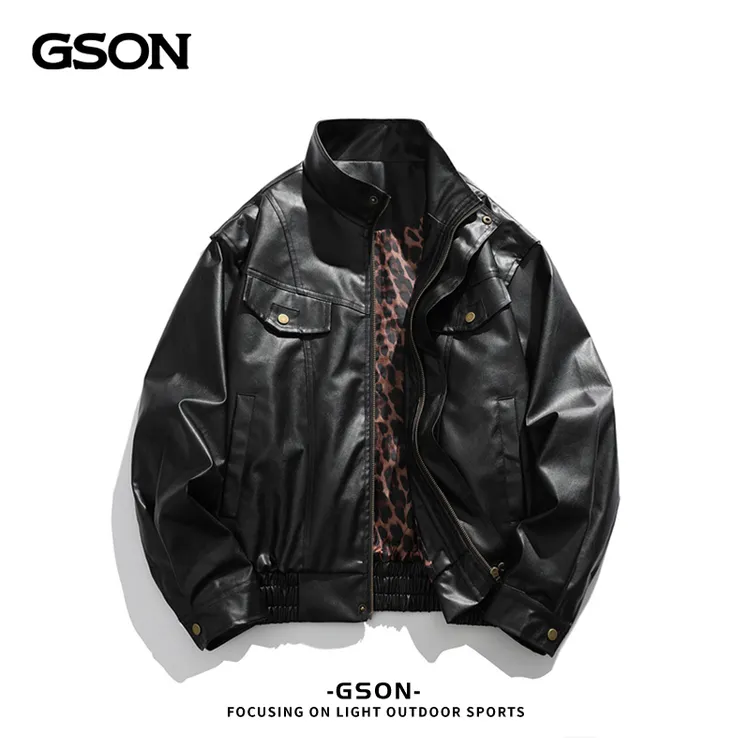 国潮品牌GSON春秋季港风皮衣男士时尚百搭宽松痞帅复古潮流外套男