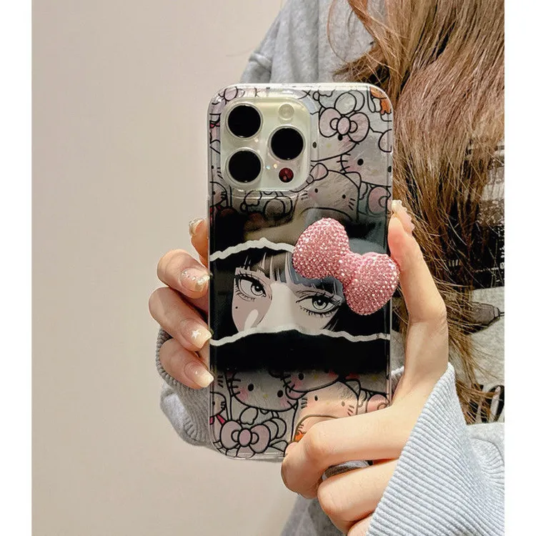 ins风暗黑富江凯蒂猫适用iPhone16漩涡手机壳华为P70vivo小米oppo