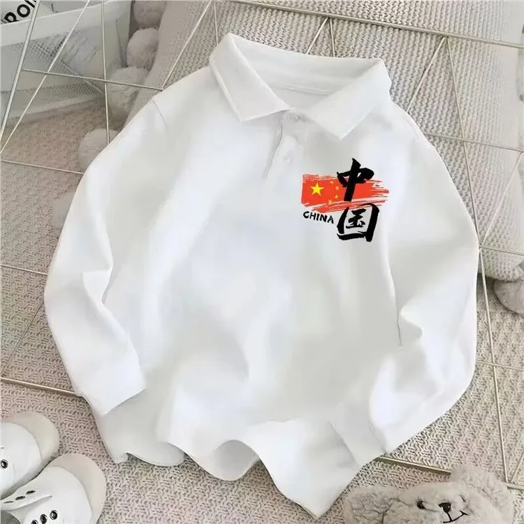 纯棉男女童翻领长袖POLO衫春秋款学生班服团体中国风中大童上衣潮