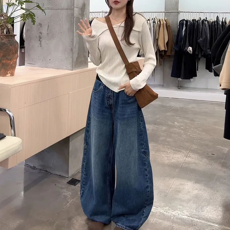 2025秋新款设计感纽扣时髦针织上衣显瘦阔腿裤两件套减龄套装女