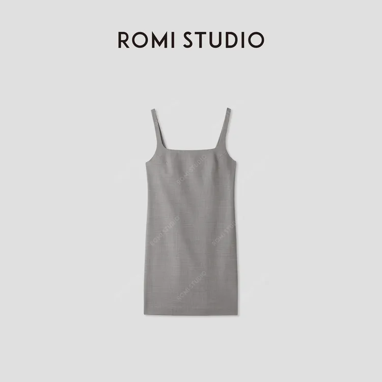 ROMI STUDIO“简约优雅”绵羊毛混纺花纱方领背心连衣裙 RWCRLT2723