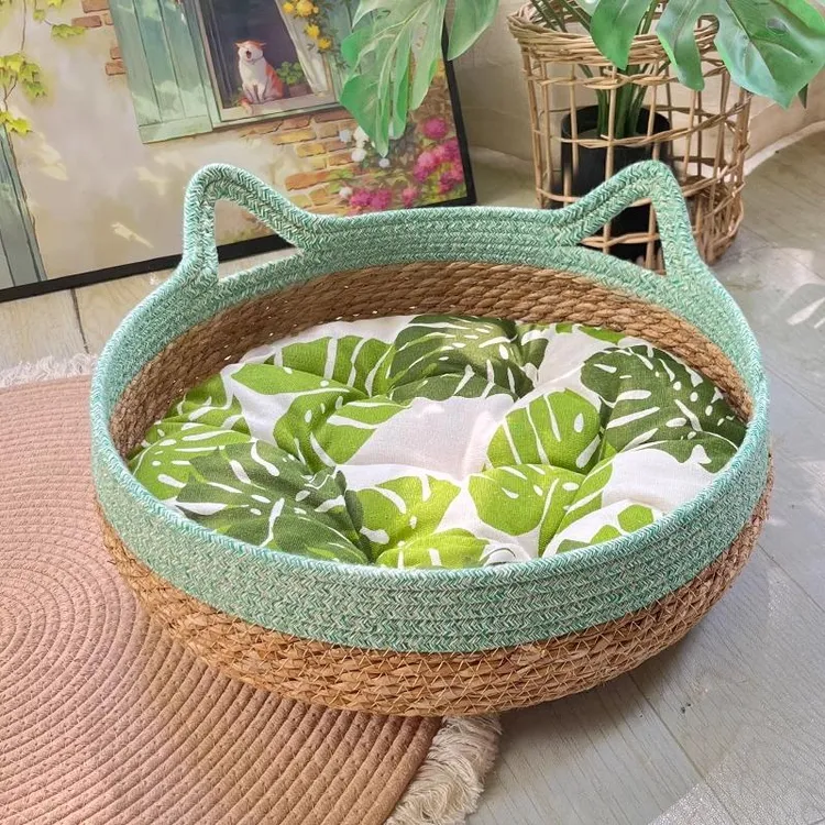 猫窝四季通用夏天凉窝藤编筐猫抓板手工编织睡觉可拆洗夏季猫咪窝