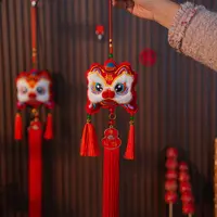 宋锦非遗手工刺绣醒狮新年挂件福狮新年装饰马年春节喜庆挂件布置