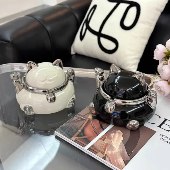 轻奢烟灰缸高级感带盖防飞灰陶瓷客厅烟灰缸高颜值创意摆件