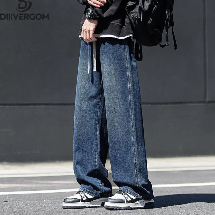 覆古蓝直筒牛仔裤男春季2025新款美式高街潮牌阔腿裤水洗做旧裤子