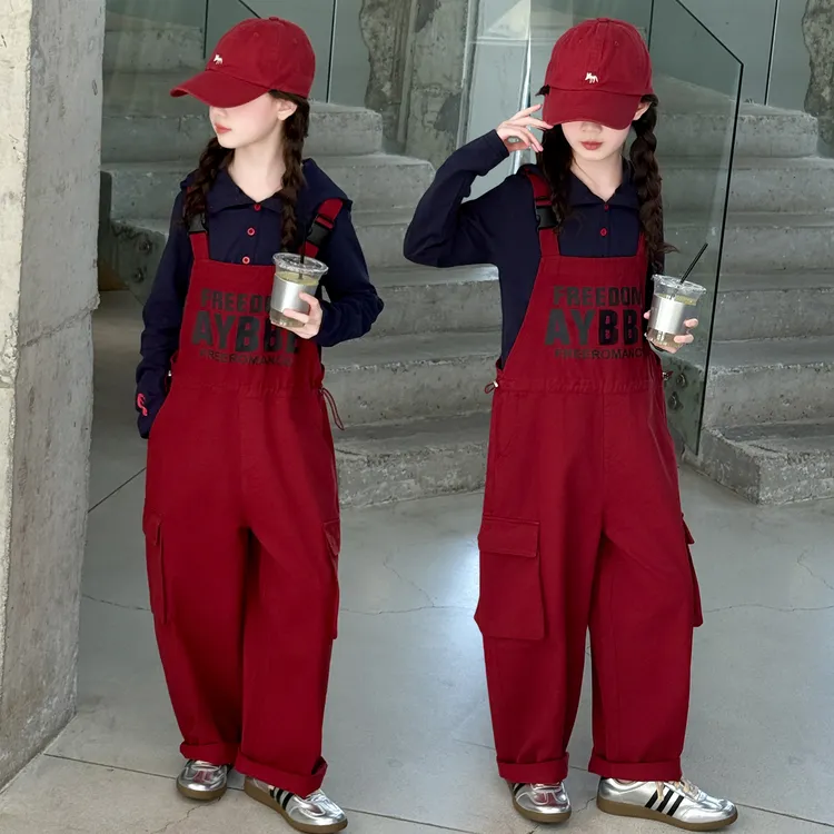 女童春秋背带裤套装2025新款6-12岁中大童休闲洋气工装风两件套