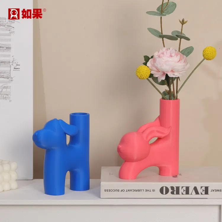 ROOGO/如果简约可爱兔子花瓶家居客厅电视柜水培鲜花桌面装饰摆件