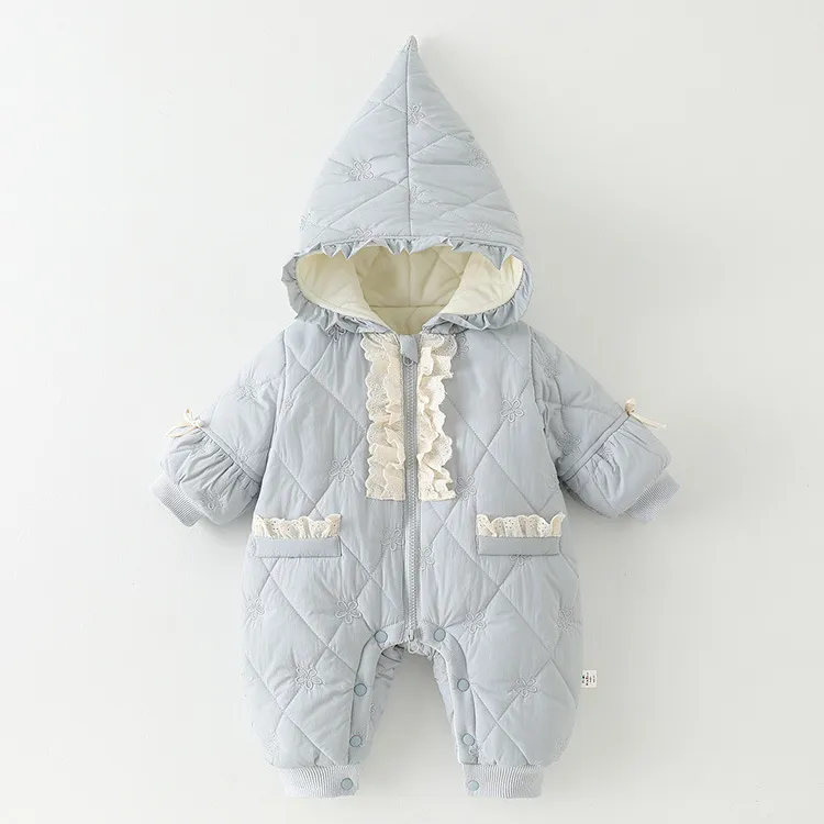 女宝宝可爱爬服加绒夹棉冬季外出服棉衣婴儿外出冬装新生儿连体衣