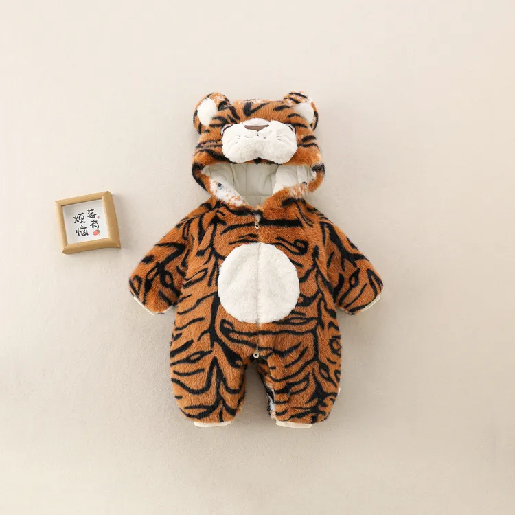 BBQ冬季加厚婴幼童爬服超萌花纹老虎连体哈衣
