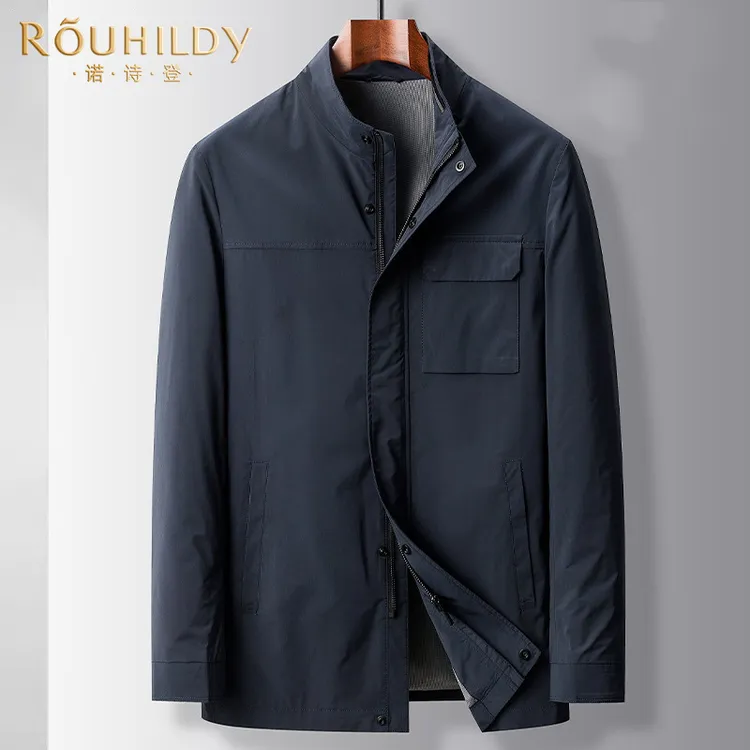Rouhildy立领夹克男春秋季新款休闲纯色外套轻奢商务男士风衣