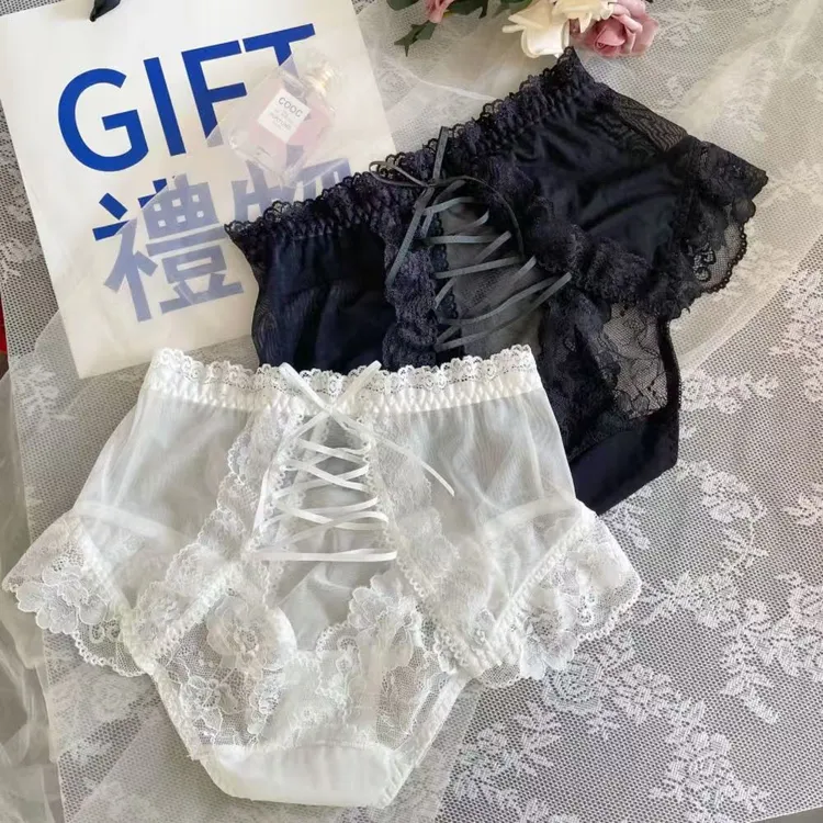 270斤高腰蕾丝大码女士内裤纯欲性感镂空透明花边丝带加肥加大