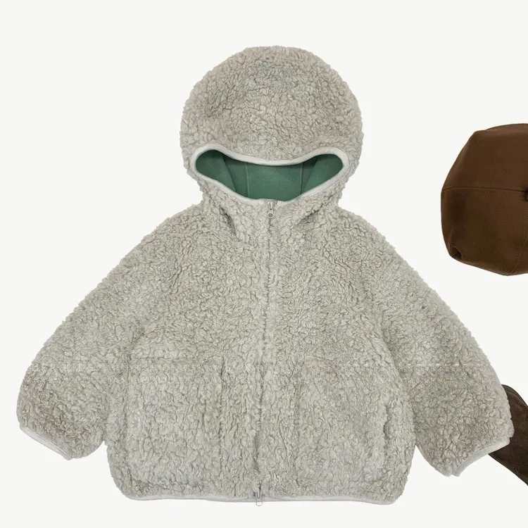 男女童冬季时尚韩版加厚保暖毛毛衣外套可爱休闲儿童连帽上衣