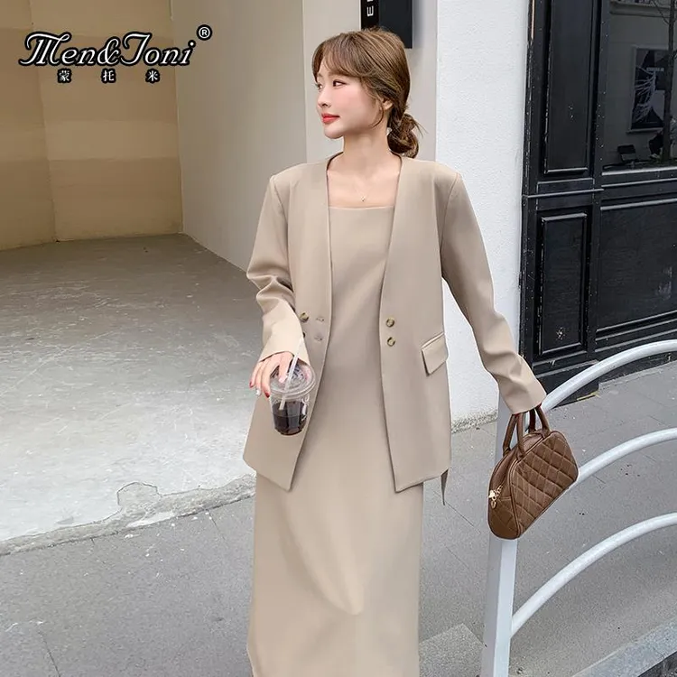 Men&Joni其色高级感套装裙女春季年新款休闲西装吊带连衣裙两件套