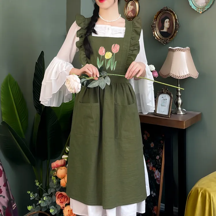 围裙2025新款厨房家用工作服女士时尚纯棉美甲师专用花店年轻公主