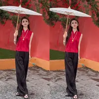 （风华正茂）新中式流苏盘扣立领无袖气质坎肩上衣