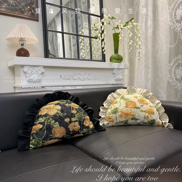 复古饺子抱枕含芯家用客厅花卉异形抱枕房间防撞半圆靠枕可拆洗